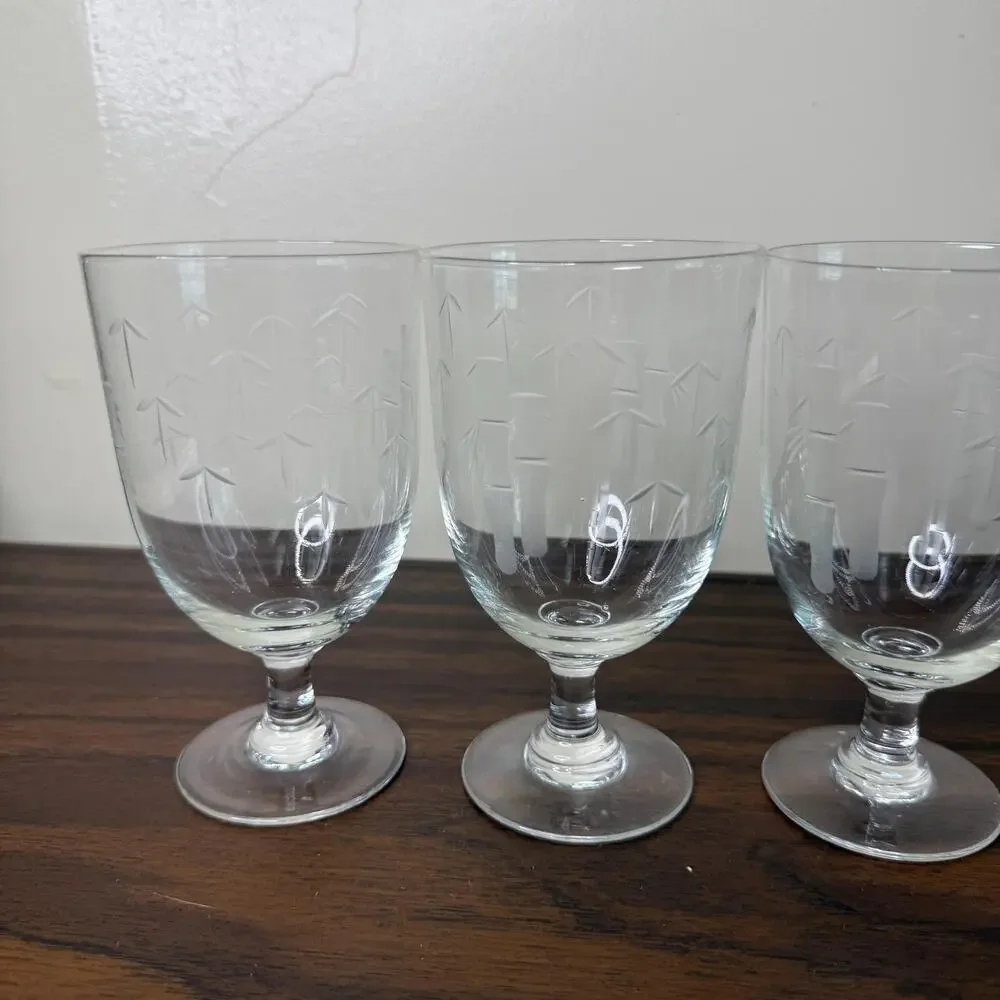 Sasaki Crystal Bamboo Water Goblets Set of 4 Multisided Stems Cups
